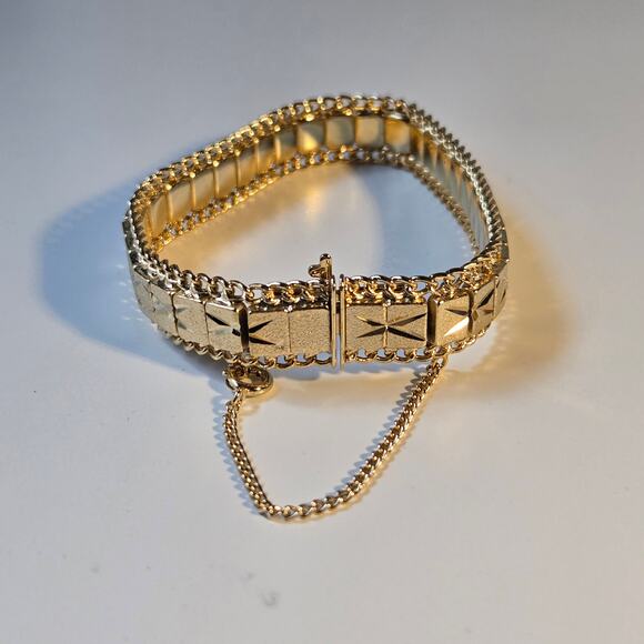 Vintage Diamond Cut Gold Toned Flex Box Link Edged Bracelet 7" - Picture 3 of 6